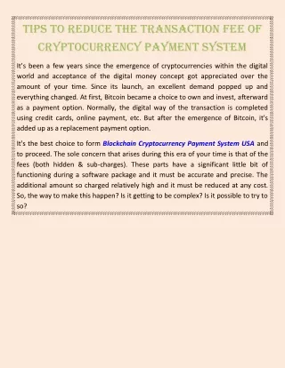 Tips To Reduce The Transaction Fee Of Cryptocurrency Payment System