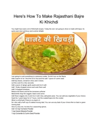 Here's How To Make Rajasthani Bajre Ki Khichdi