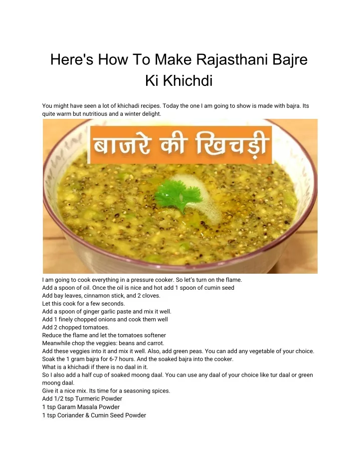 here s how to make rajasthani bajre ki khichdi