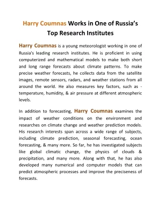 harry coumnas works in one of russia