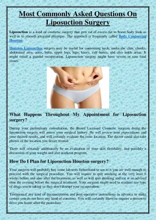 most commonly asked questions on liposuction