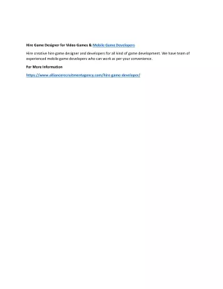 hire game designer for video games mobile game