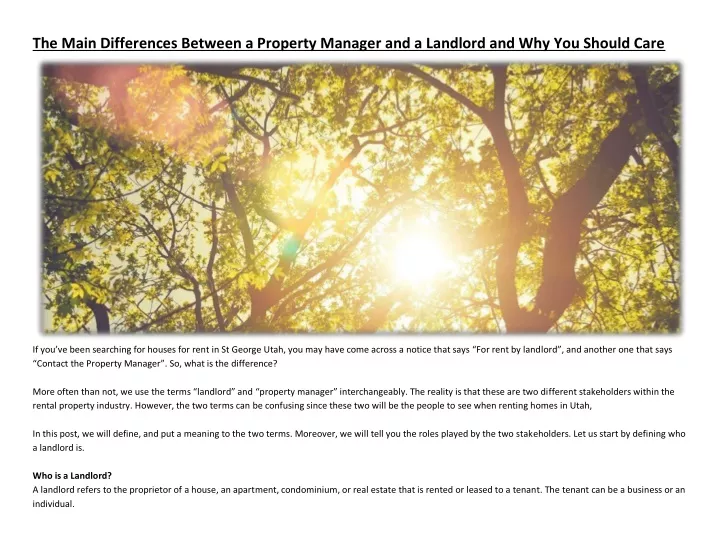 the main differences between a property manager
