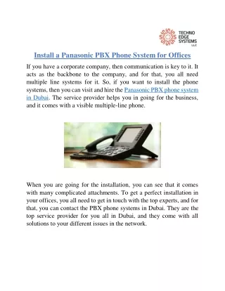 install a panasonic pbx phone system for offices