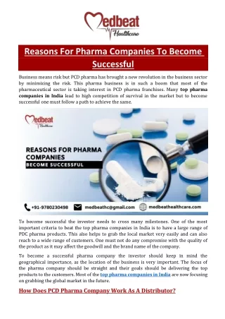Reasons For Pharma Companies To Become Successful