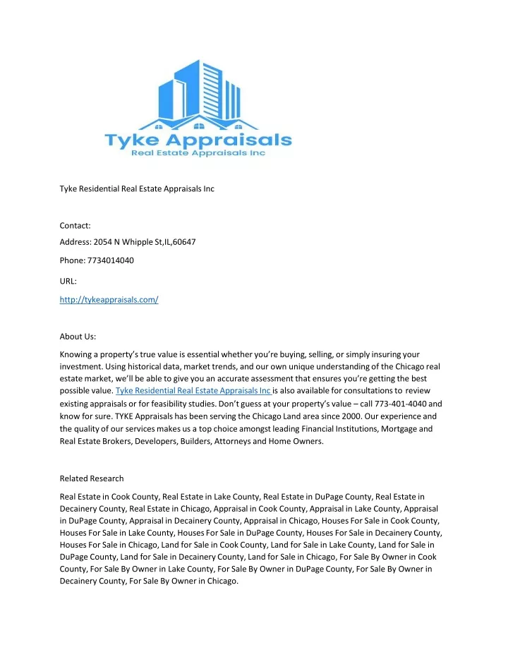 tyke residential real estate appraisals