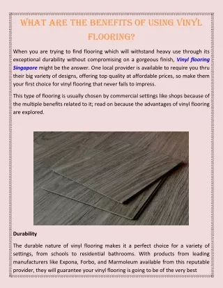 What Are The Benefits Of Using Vinyl Flooring?