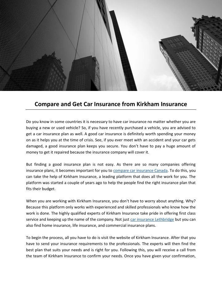 compare and get car insurance from kirkham