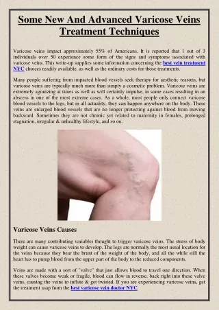 Some New And Advanced Varicose Veins Treatment Techniques