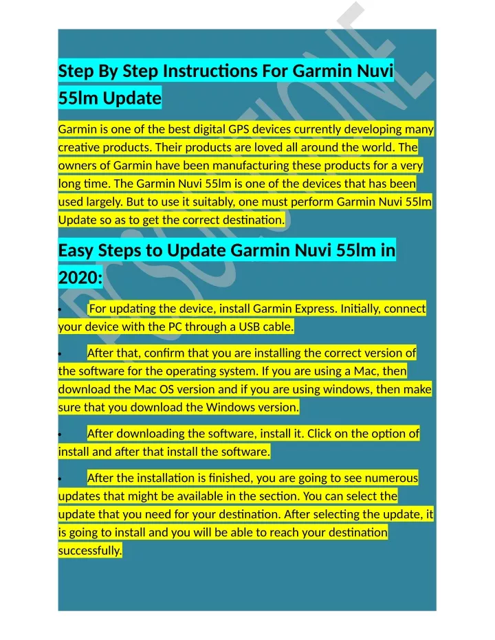 step by step instructions for garmin nuvi 55lm