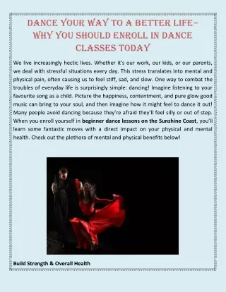 Dance Your Way to a Better Life– Why You Should Enroll in Dance Classes Today