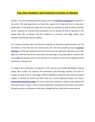 top class analytics and inventory services