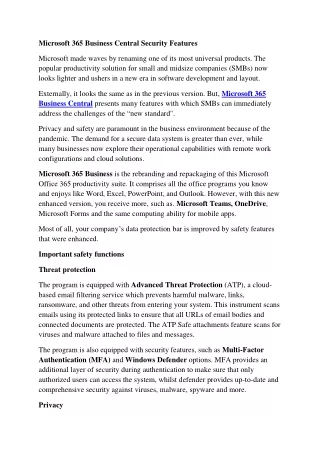 microsoft 365 business central security features