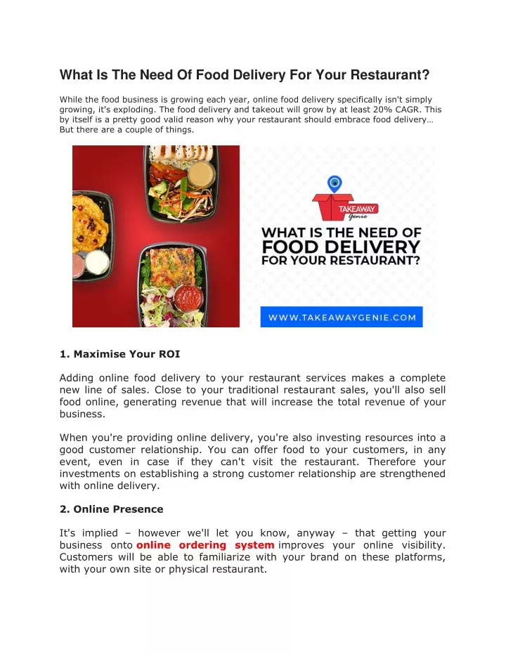 what is the need of food delivery for your