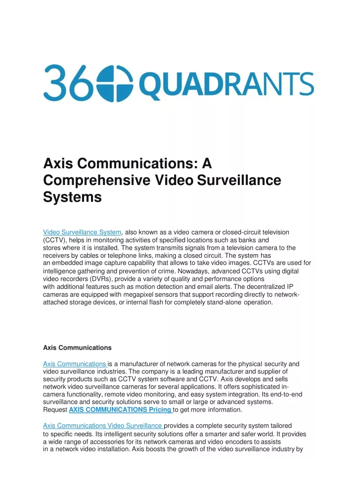 axis communications a comprehensive video surveillance systems