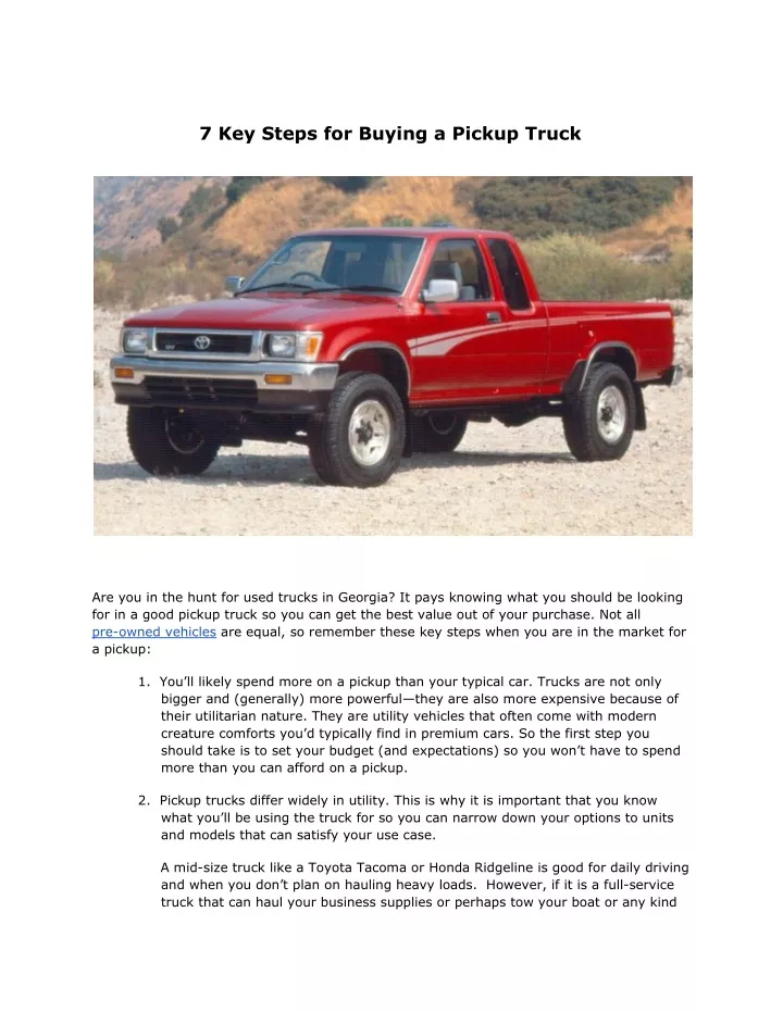 7 key steps for buying a pickup truck
