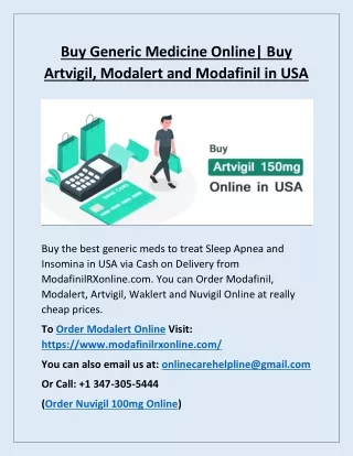 Buy generic medicine online| Buy Artvigil, Modalert and Modafinil in USA