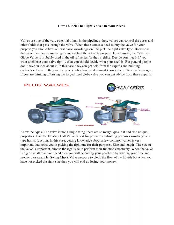 how to pick the right valve on your need