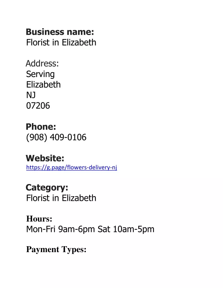 business name florist in elizabeth address