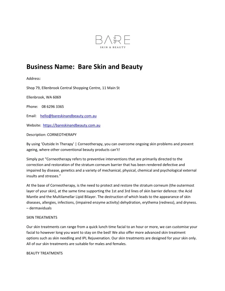 business name bare skin and beauty