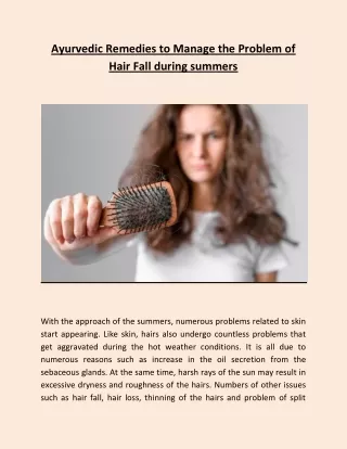 Ayurvedic Remedies to Manage the Problem of Hair Fall during summers