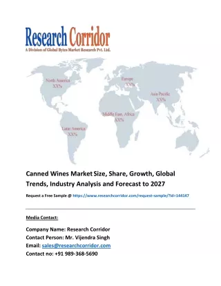 Canned Wines Market Size, Segmentation, Share, Forecast, Analysis, Industry Report to 2027