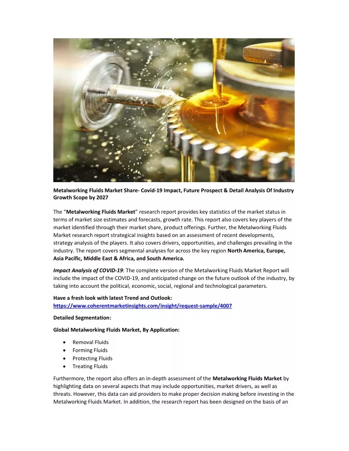 metalworking fluids market share covid 19 impact