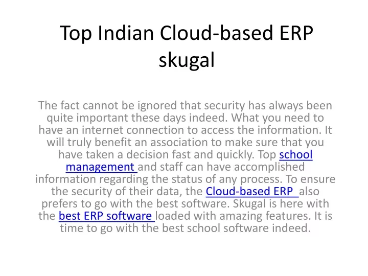 top indian cloud based erp skugal