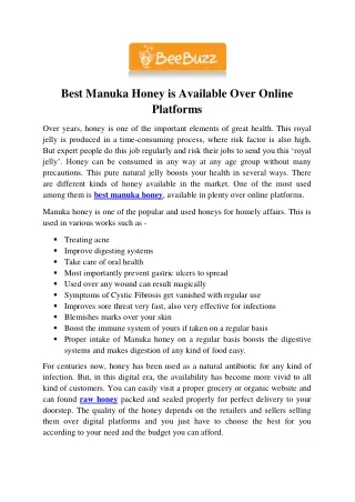 Best Manuka Honey is Available Over Online Platforms