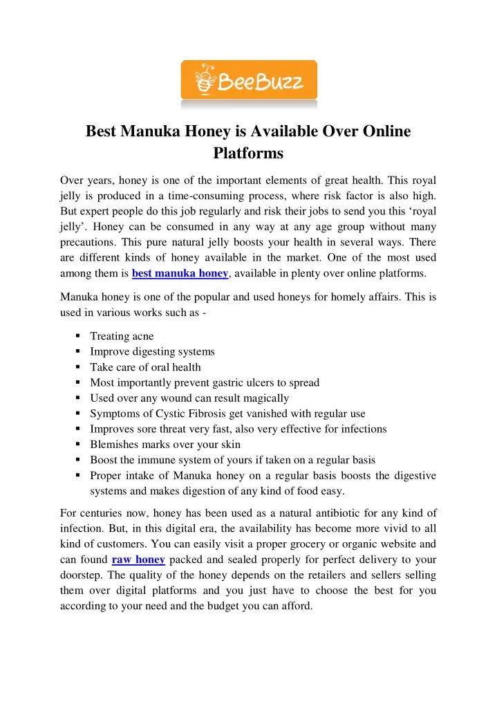 best manuka honey is available over online