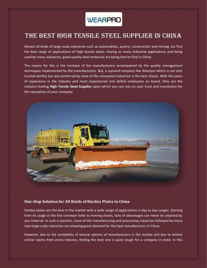 the best high tensile steel supplier in china