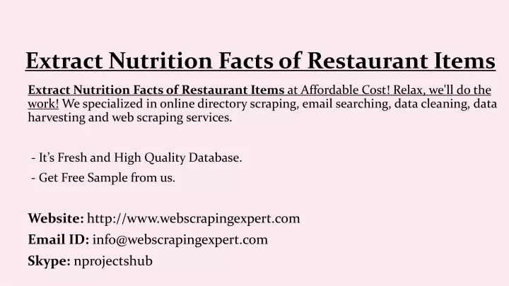 extract nutrition facts of restaurant items