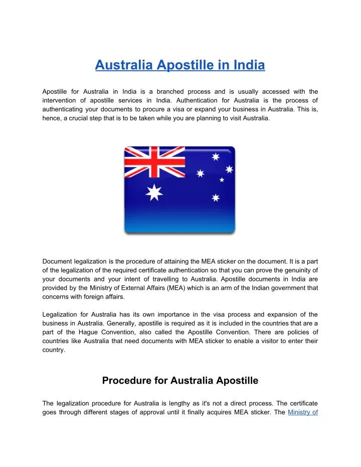 australia apostille in india