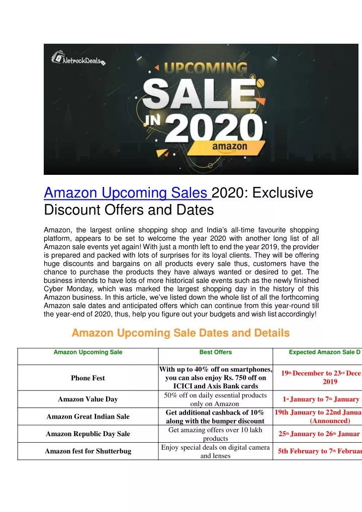amazon upcoming sales 2020 exclusive discount offers and dates