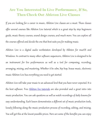 are you interested in live performance if so then