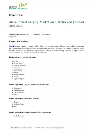 Spinal Surgery Market Size, Status and Forecast 2020-2026