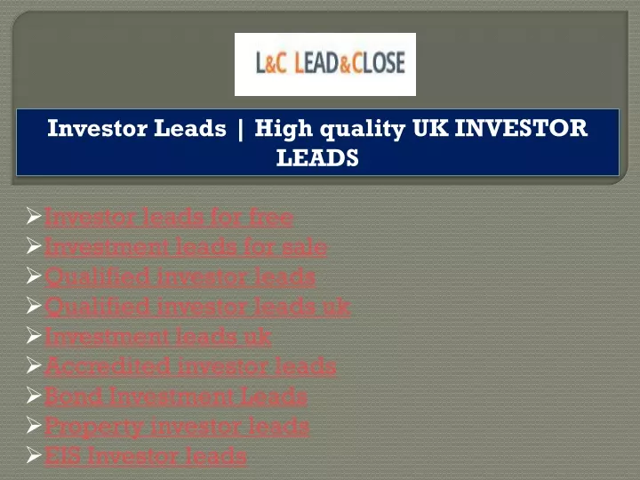 investor leads high quality uk investor leads