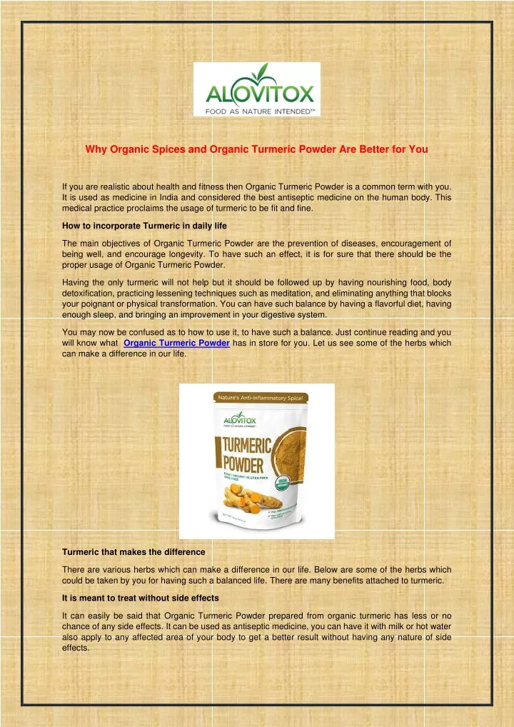 why organic spices and organic turmeric powder