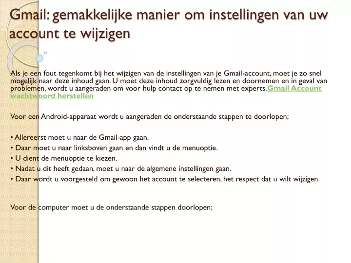 gmail gemakkelijke manier om instellingen van uw account te wijzigen