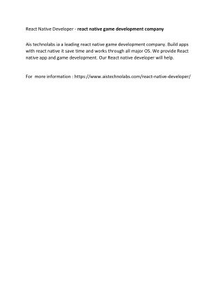 react native developer react native game