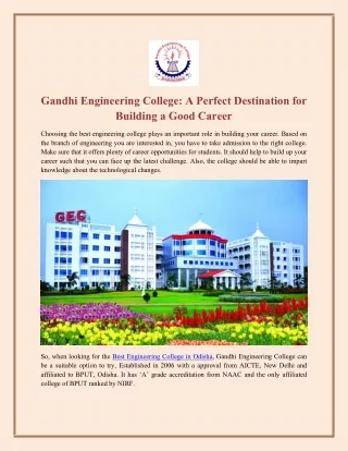 Gandhi Engineering College A Perfect Destination for Building a Good Career