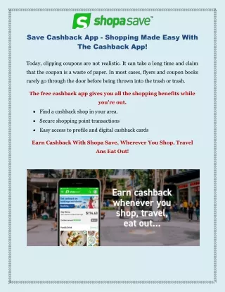 Shopa Save Cashback App - Shopping Made Easy With The Cashback App!