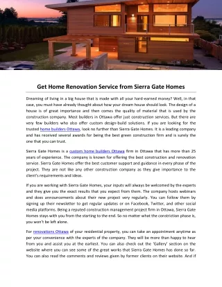 Get Home Renovation Service From Sierra Gate Homes