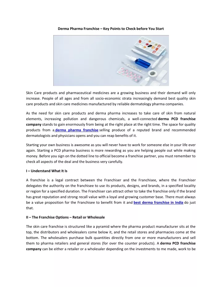 derma pharma franchise key points to check before