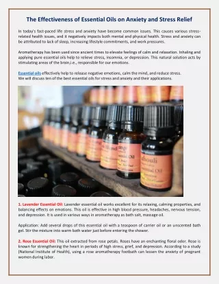 The Effectiveness of Essential Oils on Anxiety and Stress Relief