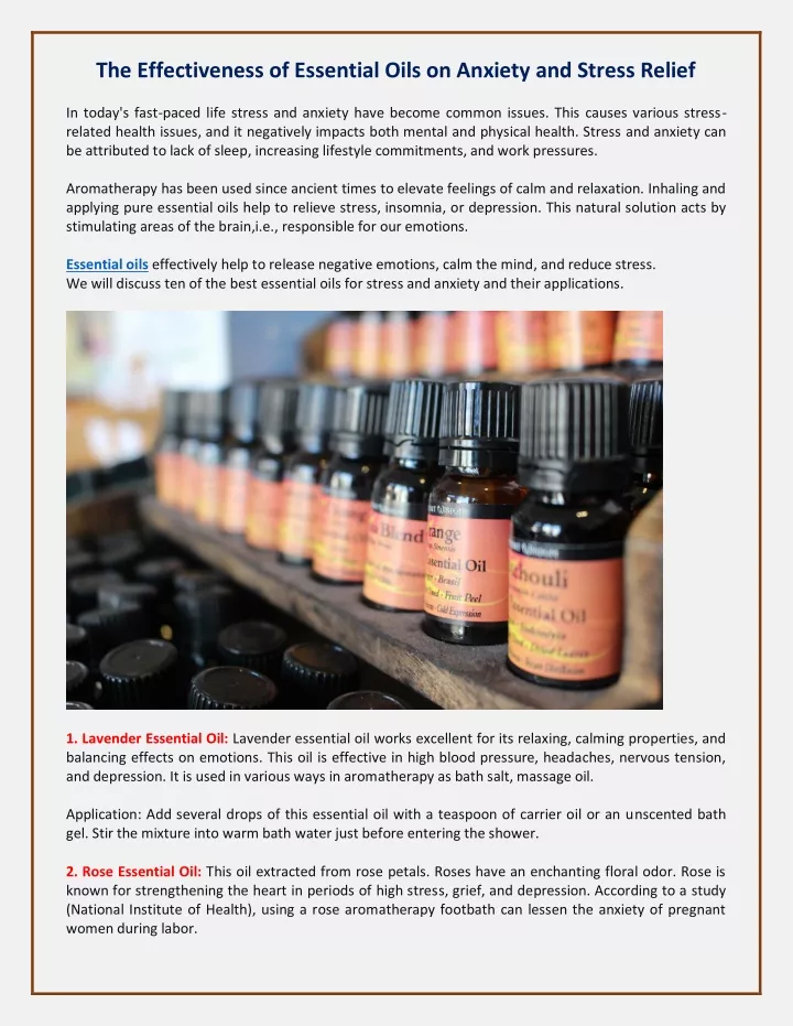the effectiveness of essential oils on anxiety