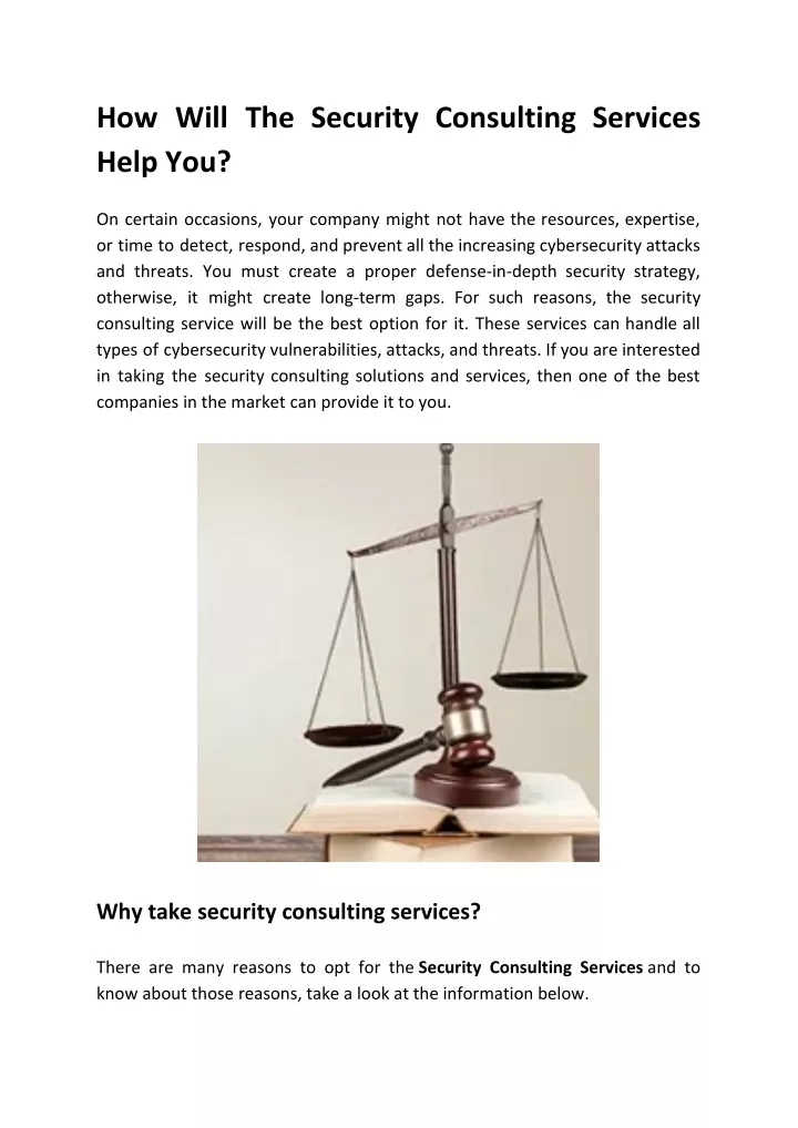how will the security consulting services help