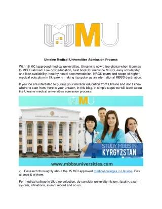 Ukraine Medical Universities Admission Process