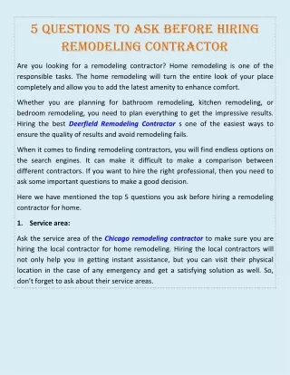 5 Questions to Ask Before Hiring Remodeling Contractor