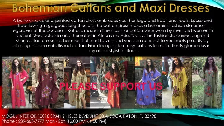 bohemian caftans and maxi dresses